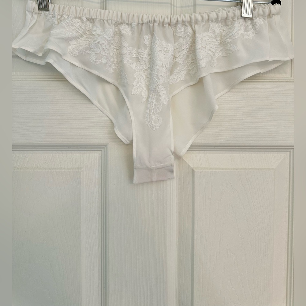 Rosamosario 100% Silk Crepe and French Lace White Ivory Panty Classic Cut Bridal